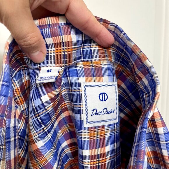 David Donahue Mens Blue/Orange Plaid 100% Cotton Long-Sleeve Button-Down Size M - Picture 7 of 11